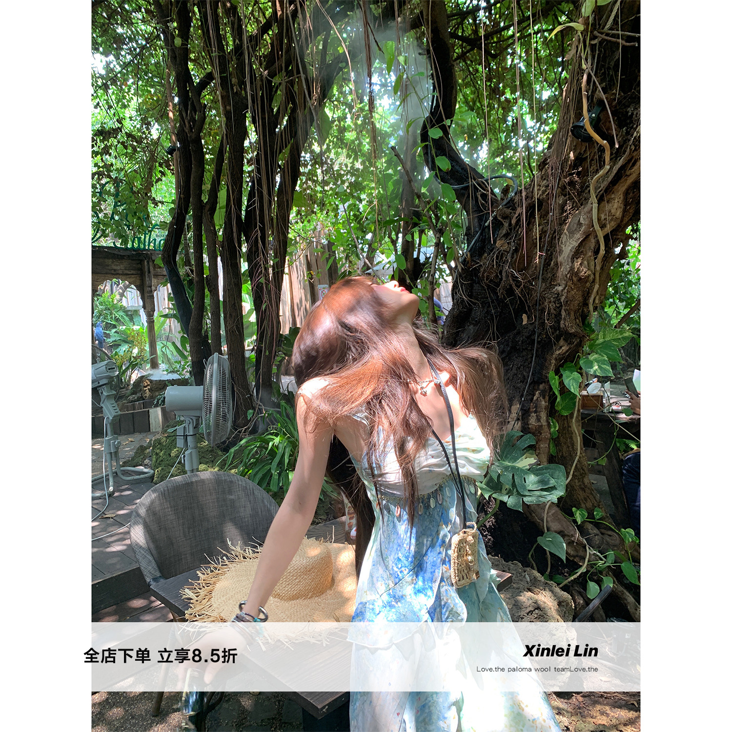 XinleiLin国风印花吊带连衣裙