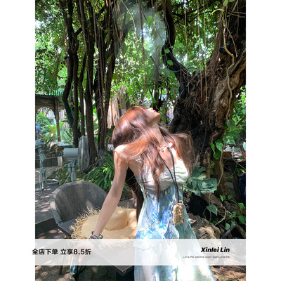 XinleiLin国风印花吊带连衣裙
