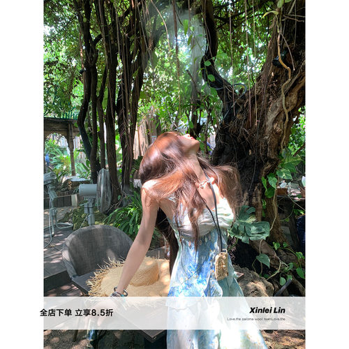 XinleiLin国风印花吊带连衣裙
