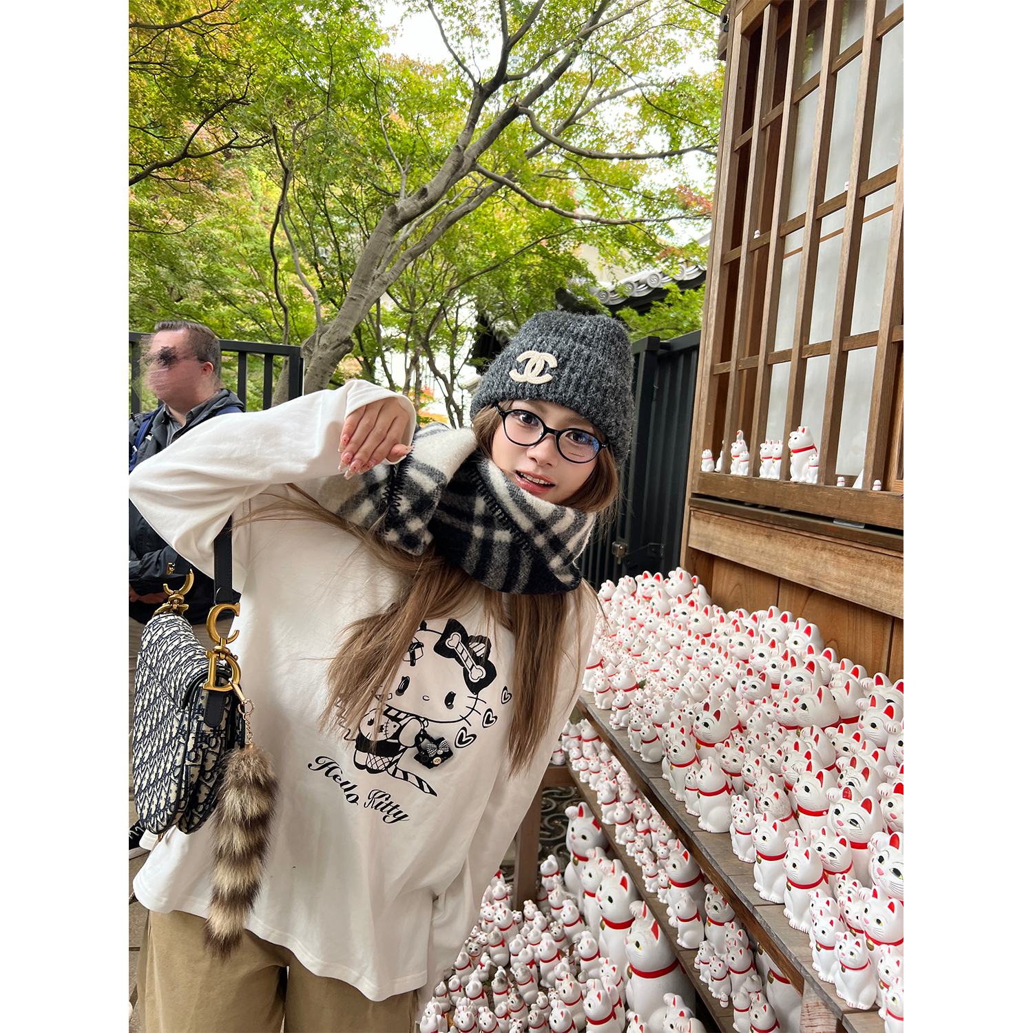 XinleiLin双色印花长袖打底T恤