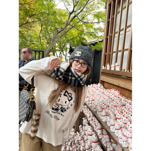 饰保暖磨毛宽松长袖 Xinlei 立体蝴蝶结毛织装 恶魔kitty 印花T Lin