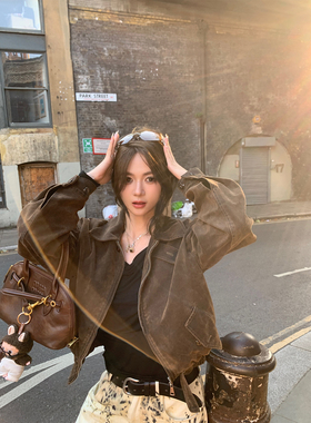 Xinlei Lin“复古宣言”麂皮工装夹克宽松短款外套