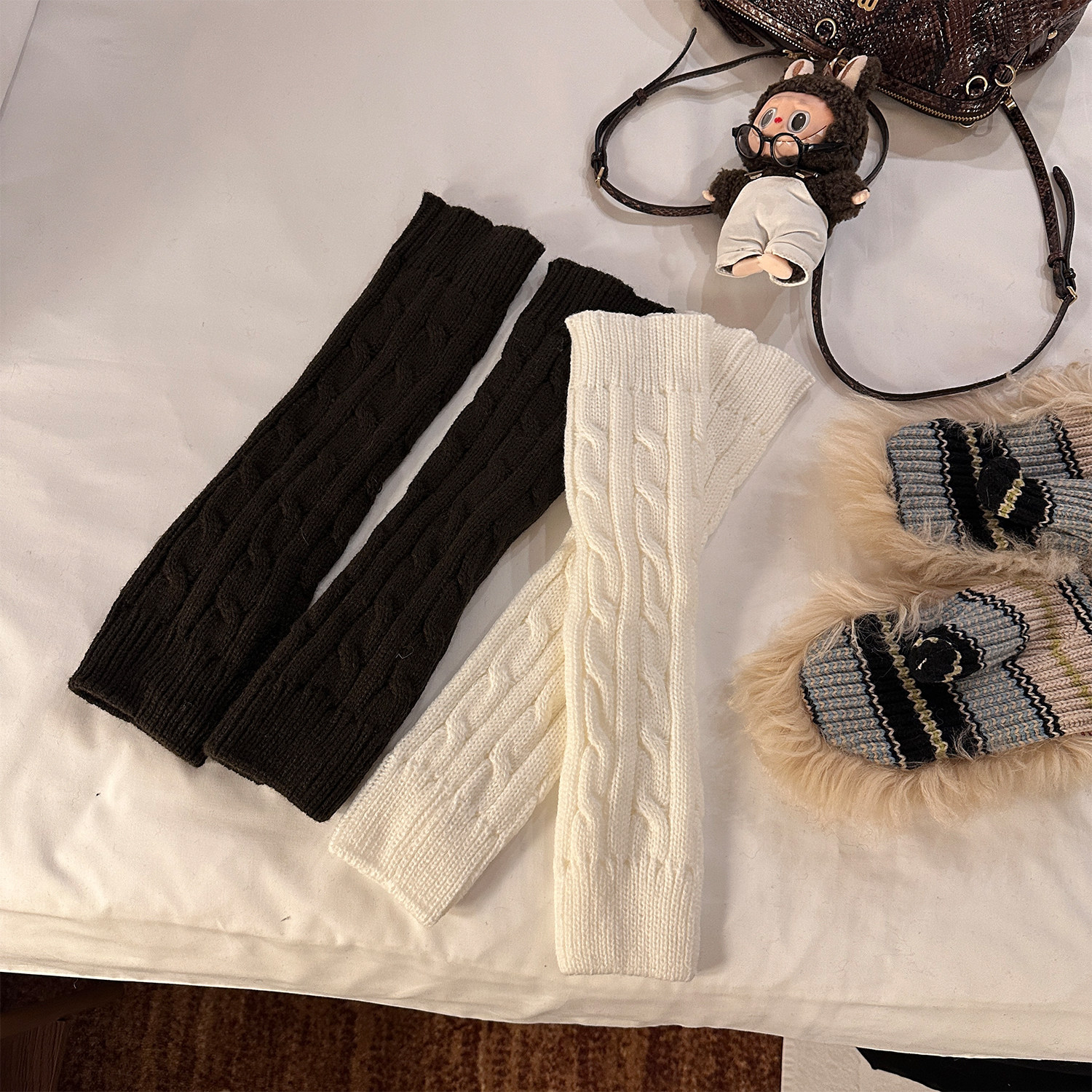 Xinlei Lin 加厚麻花 中长筒袜套针织堆堆袜小腿袜套