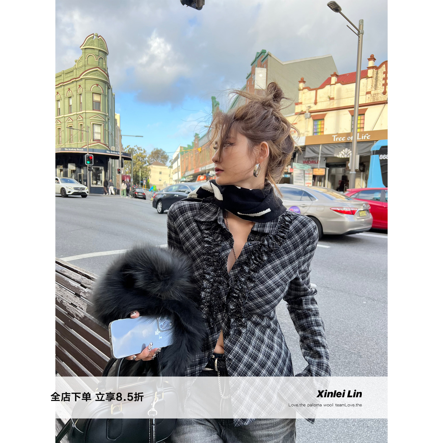 XinleiLin黑白格子衬衫