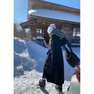 黑色双层羊毛毛呢外套女秋长款 金敏喜大衣经典 外套 Lin Xinlei