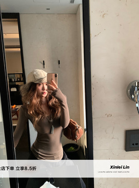 Xinlei Lin “牛乳酥酥绒”自带胸垫含羊毛加绒修身打底衫T恤上衣