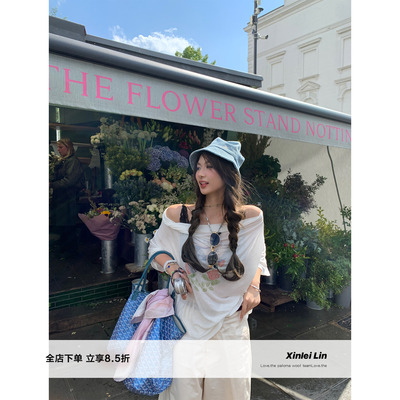 XinleiLin白色印花宽松罩衫T恤