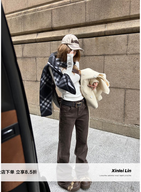 Xinlei Lin “暮冬黄昏”阿苏特染超柔显瘦直筒巧克力棕牛仔裤