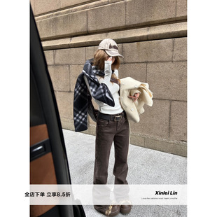 阿苏特染超柔显瘦直筒巧克力棕牛仔裤 暮冬黄昏 Lin Xinlei