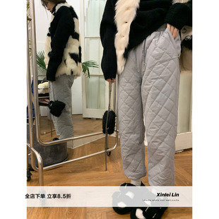 棉裤 女冬季 设计感裤 Lin 子 时尚 黑色保暖短款 菱格长款 Xinlei 新款
