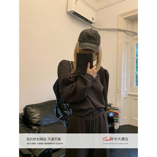 米两色泡泡袖 Xinlei 灰 春新款 露背系带笑脸卫衣上衣 Lin