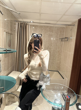 Xinlei Lin  白色云朵微透绒毛感套头衫毛针织衫女春夏上衣女