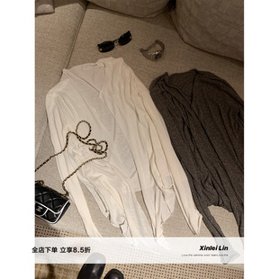 ro风亚麻一衣多穿下摆不规则防晒开衫 定格舒适区 Lin Xinlei