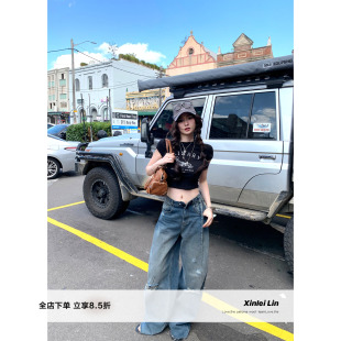 长裤 Xinlei 女 6纳米怀旧仿做脏水洗破洞牛仔裤 Lin 旷野之息