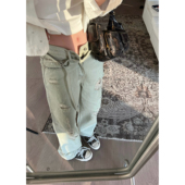 休闲长裤 Xinlei 水泥灰做旧破洞直筒牛仔裤 时髦精 女春夏 Lin