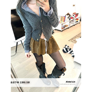 时髦韩妹 l经典 仿羊绒绞花针织开衫 上衣 Xinlei 女秋季 Lin