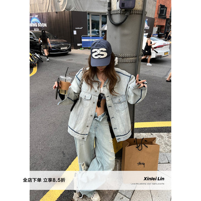 XinleiLin设计感浅色牛仔外套