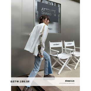 女秋冬新款 浅色高腰牛仔裤 破洞裤 宽松显瘦直筒裤 子 Xinlei 裤 Lin