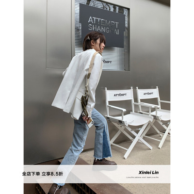 xinleilin浅色高腰牛仔裤显瘦直