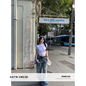 紧身短袖 Xinlei T恤上衣女春夏 独白 多色印花短款 Lin 腊肠狗