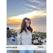 du家定制牛仔印花拼接网纱鱼骨两穿上衣 海岛假日 Xinlei Lin