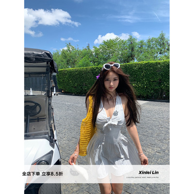 XinleiLin白色条纹衬衫连衣裙