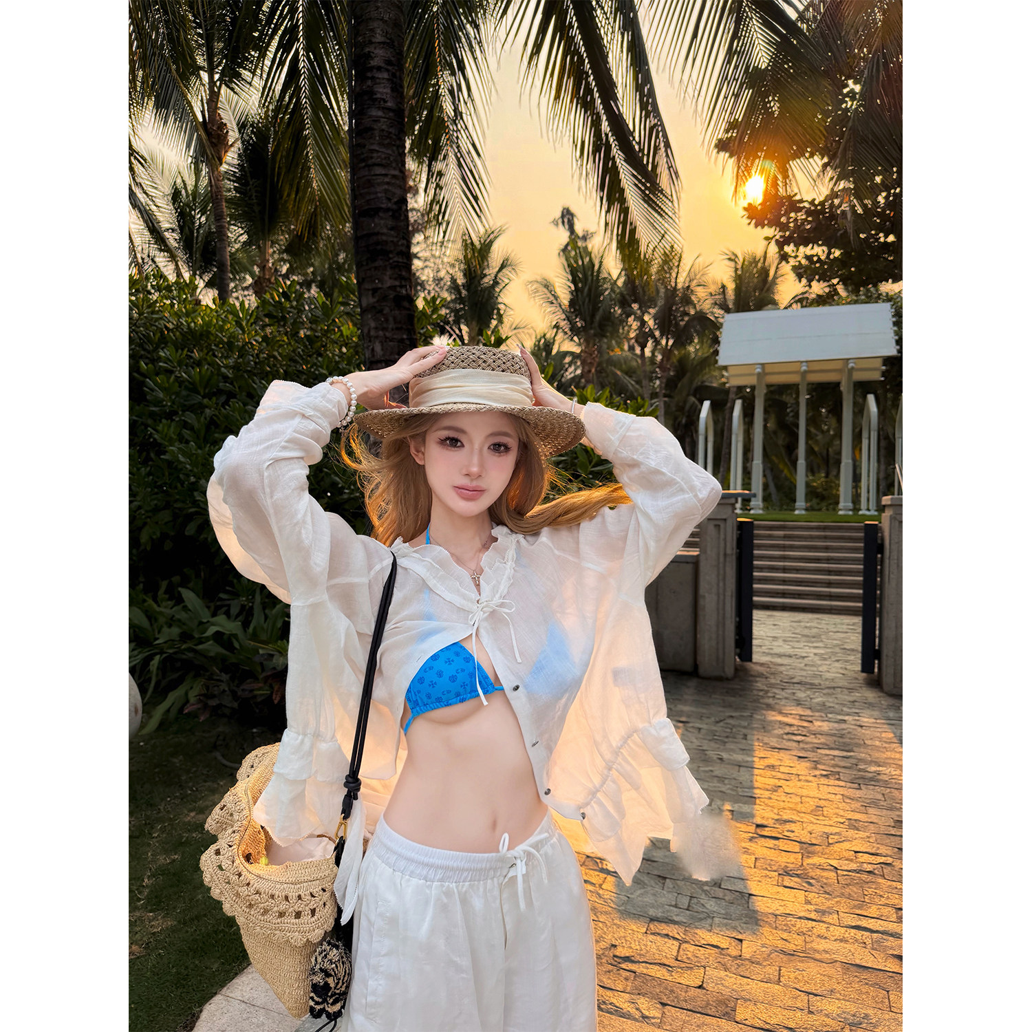 Xinlei Lin 高智氧气 老钱休闲慵懒松弛55%苎麻衬衫长裤半裙3件套