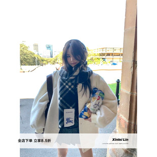 羊毛拼接小香棒球服外套秋冬廓形外套 chic XinleiLin sporty