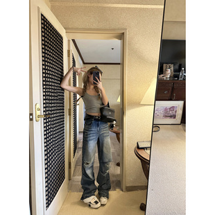 Lin 直筒水洗渐变牛仔裤 轻亚朋克 长裤 破洞牛仔裤 Xinlei