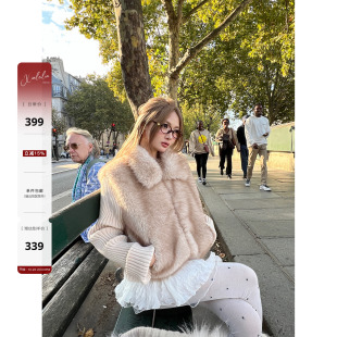 染尖仿狐狸毛料拼接针织环保皮草外套 千山暮雪 Xinlei Lin