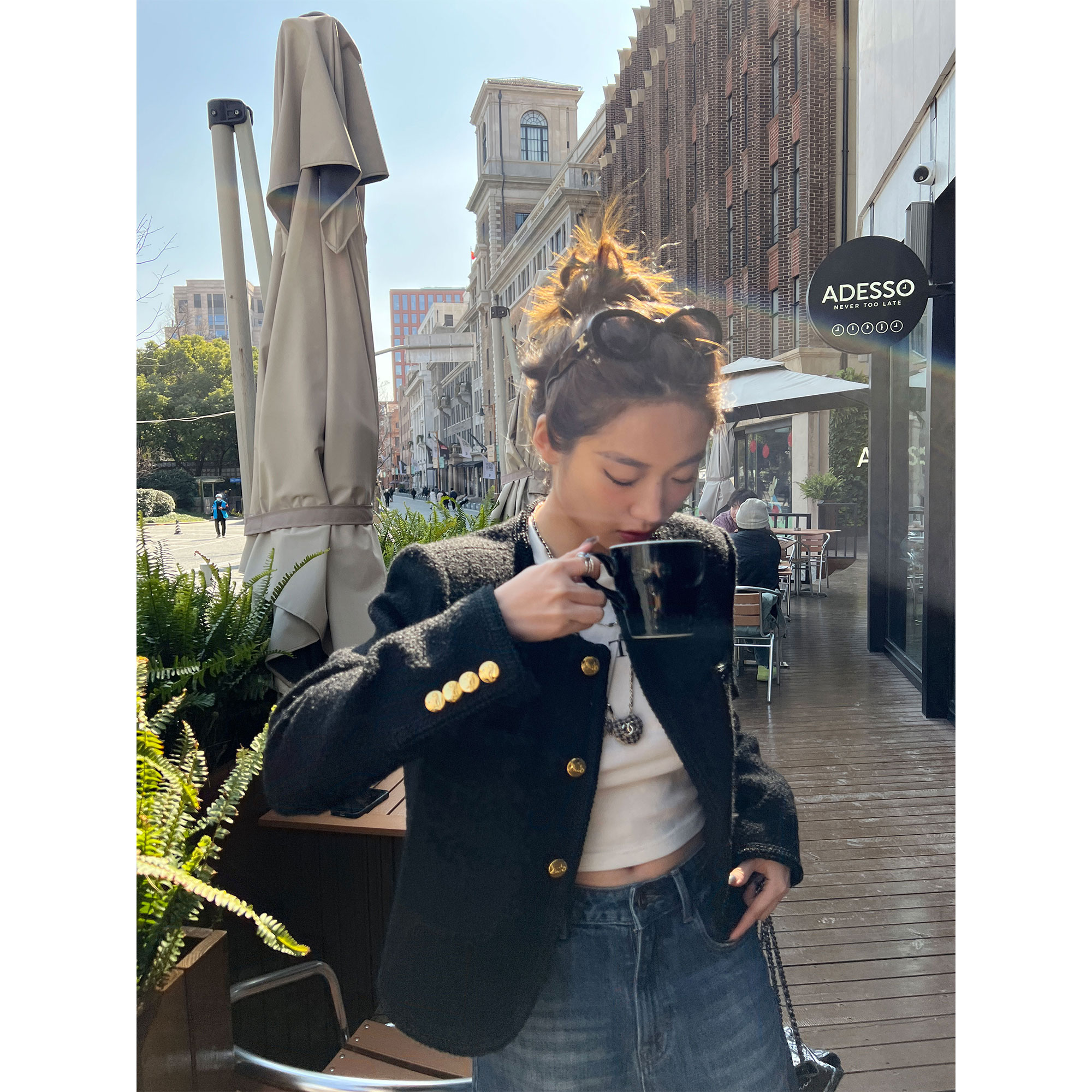 xinleilin黑色小香风外套