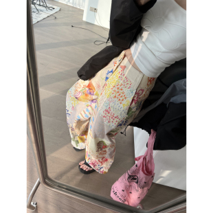 涂鸦碎片 定位印花 Lin 印花直通阔腿休闲裤 女长裤 满版 Xinlei