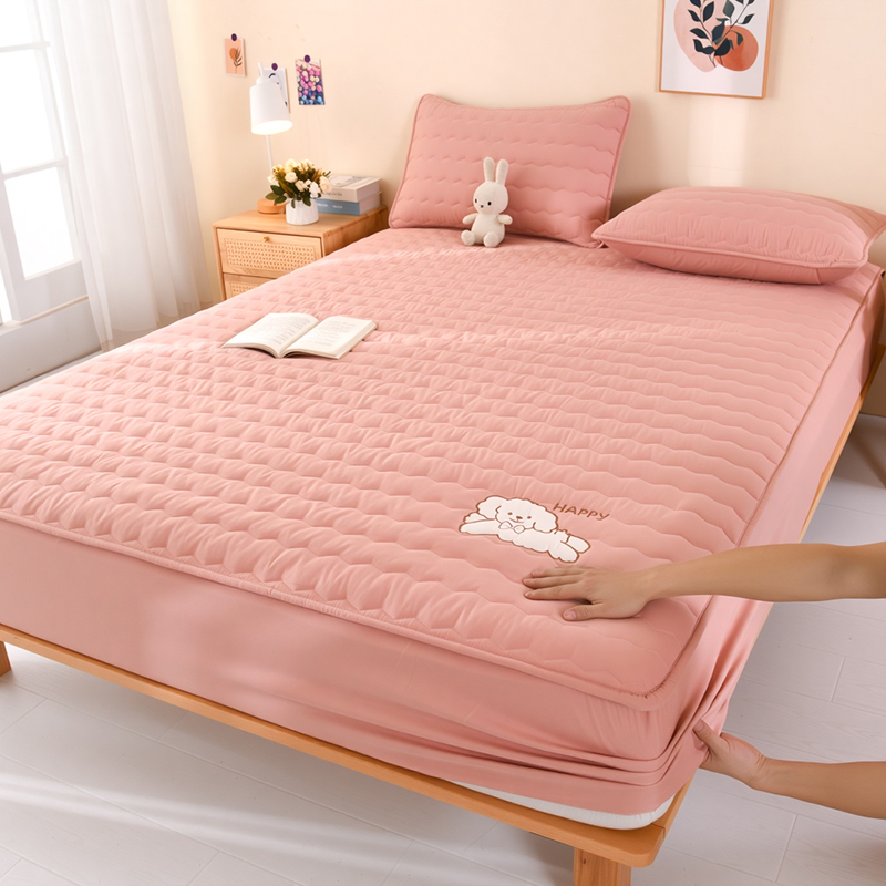 夹棉床笠加厚床罩单件刺绣1.8m床床垫保护罩防滑床垫套床套防尘