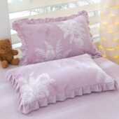 枕芯套单人冬季 双面牛奶绒枕套2只装 花边枕头套加厚珊瑚绒一对装