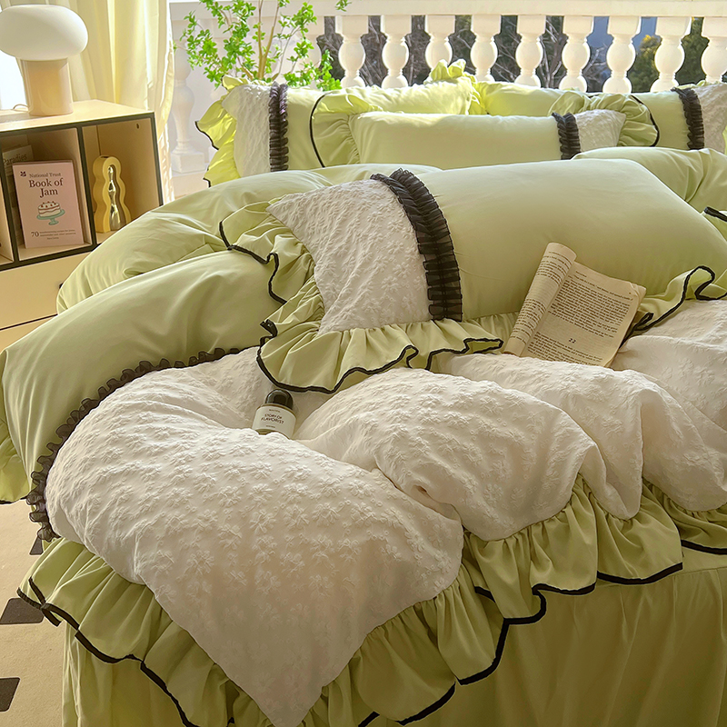 韩版少女心床上四件套非全棉蕾丝花边被套床裙款4件套四季通用