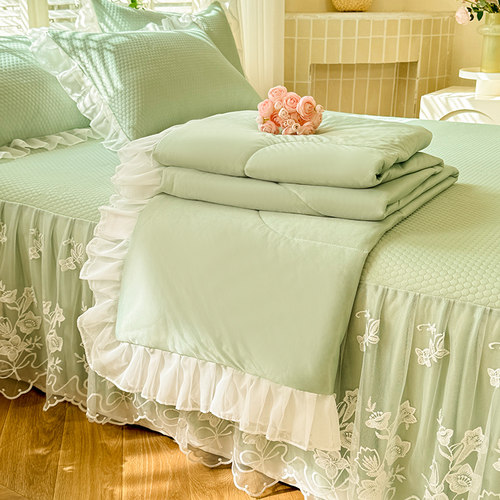 冰丝凉席三件套床裙款蕾丝边夏季新款空调凉席子防滑软凉席冰丝席