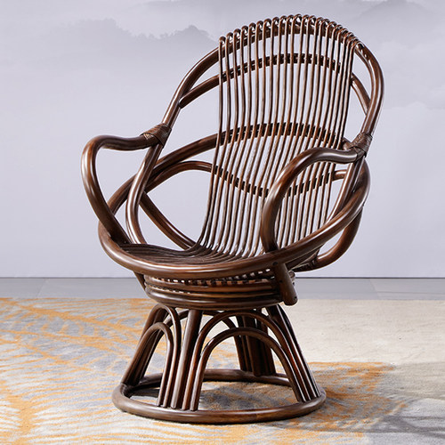 腾椅家用藤椅天然真藤藤q编老人椅新中式客厅旋转滕椅靠背椅藤条