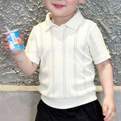 Summer Children's Polo Neck Ice Silk Knitted Shirt Fashionab