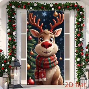 1pc2D flat, Christmas deer background banner, suitable for h