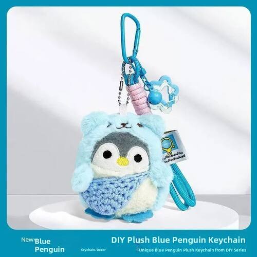 Blue Cute Plush Toy Star Penguin Bag Charm Keychain Doll Fre