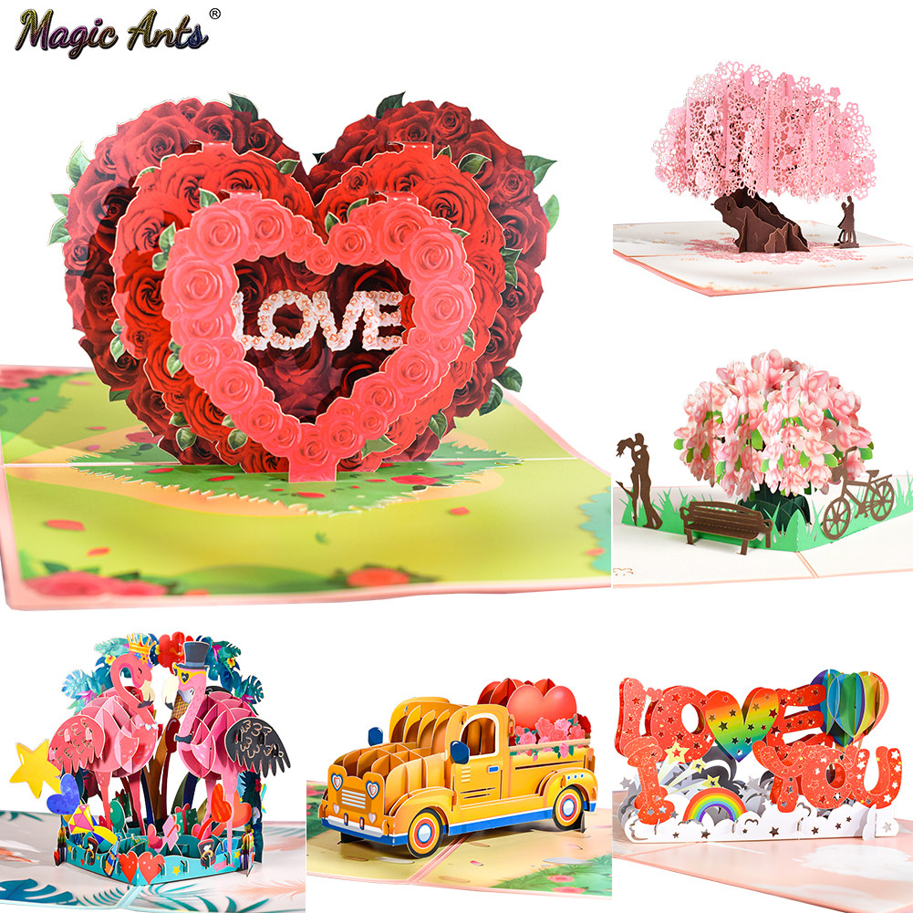 pop up love card valentines day birthday anniversary 3d gree