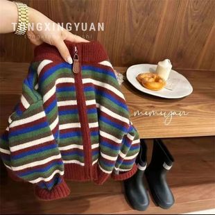 Boys Knitted Foreign Style 2025 Autumn and Winter Cardigan J