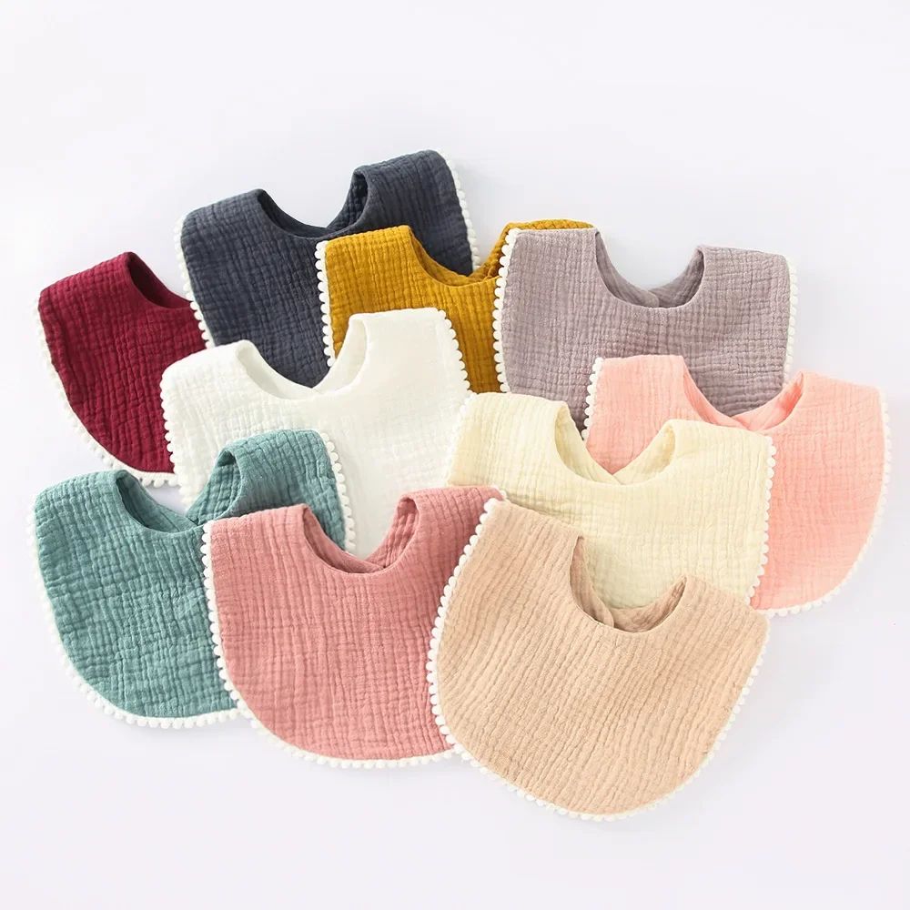 Cotton Gauze Baby Bibs Solid Color Absorbent Baby Tassel Bib
