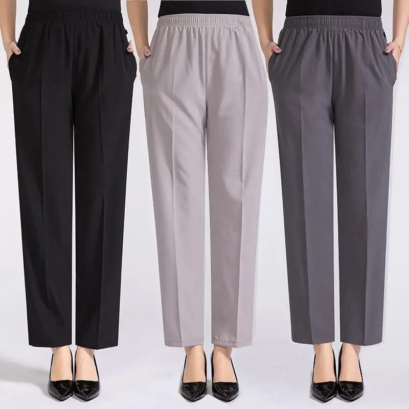 Women Summer Silk Comfortable High Waist Elastic Long Ladies