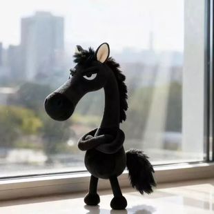 Black Horse Keychain Plush Toy Backpack Pendant Decoration Y