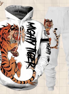 Tracksuit Men Animal 3D Tiger Printed Hoodie + Pants Suit 2
