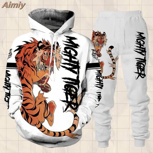 Tracksuit Men Animal 3D Tiger Printed Hoodie + Pants Suit 2