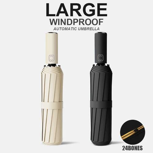 24 Bone Solid Automatic Umbrella Large Canopy  UV Protection