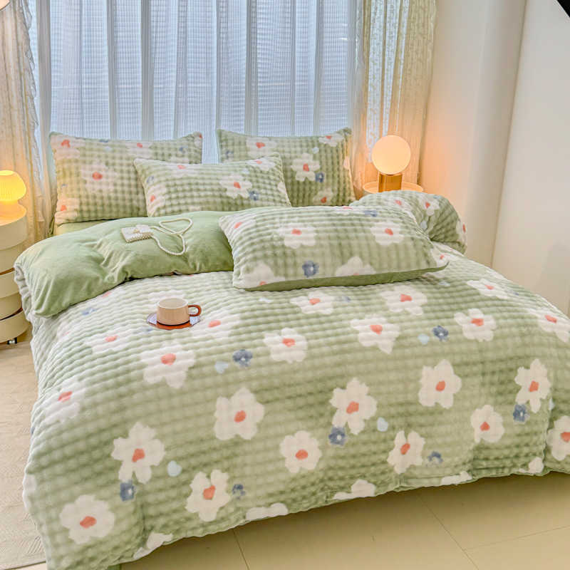 玉芙妮A类仿兔兔绒四件套牛奶绒无静电三件套加厚床单床笠套件