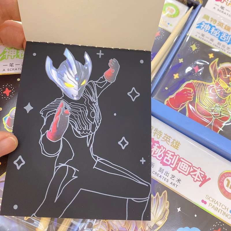 奥特英雄刮刮画便签本男生diy创意刮画纸幼儿园益智卡通手工玩具